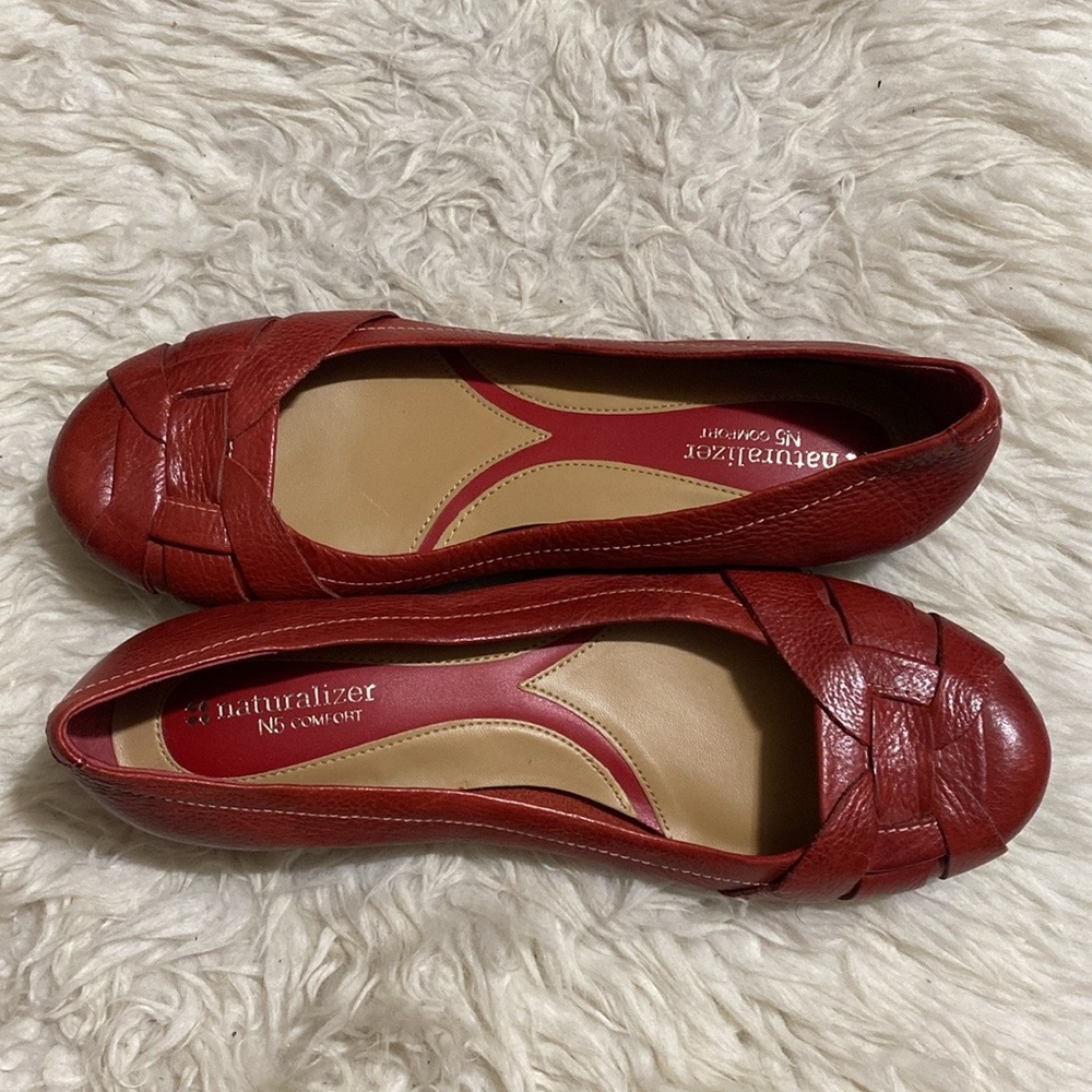 Naturalizer Shoes Womens 9.5 W Maude Casual Slip On Ballet Flats Red Leather